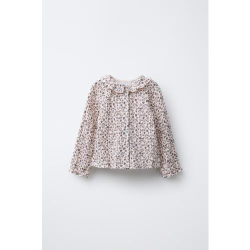Zara: FLORAL PRINT SHIRT - Ecru, 6-9M