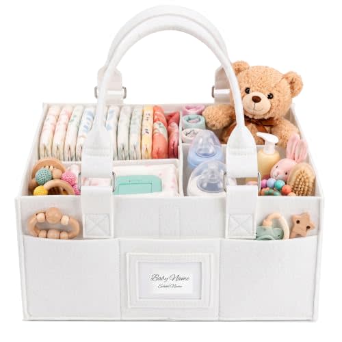 Baby Diaper Caddy Organizer, Collapsible Nursery Storage Basket | Newborn Essentials Must Haves, Baby Registry Search and Other Baby Stuff, Collapsible Baby Basket