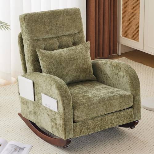 Green Chenille Rocker Armchair