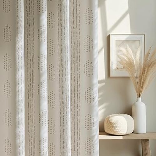 100% Taupe Boho Blackout Curtains 84 Inch Rustic Grommet 2 Panels