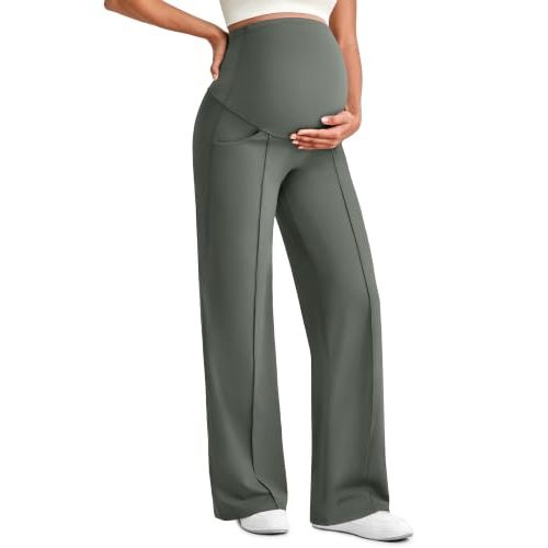 G4Free EverGoing Maternity Dress Pants Pregnancy Trousers Over the Belly | Front Seam,Two Side Pockets,Wide Leg,Sleek Soft,Slightly Brushed,Full Belly Coverage,for Work Casual Wear