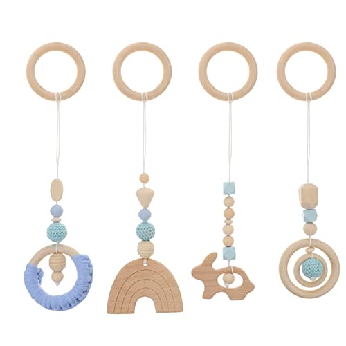 4Pcs Wood Toys Wooden Hanging Toy Wood Activity Pendant Dangling Teething Soother Nursery Decor Montessori Play Gym