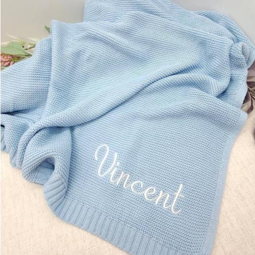 Baby Blanket,Embroidered Name,Stroller Blanket,Newborn Baby Gift, Soft Breathable Cotton Knit Baby Blanket