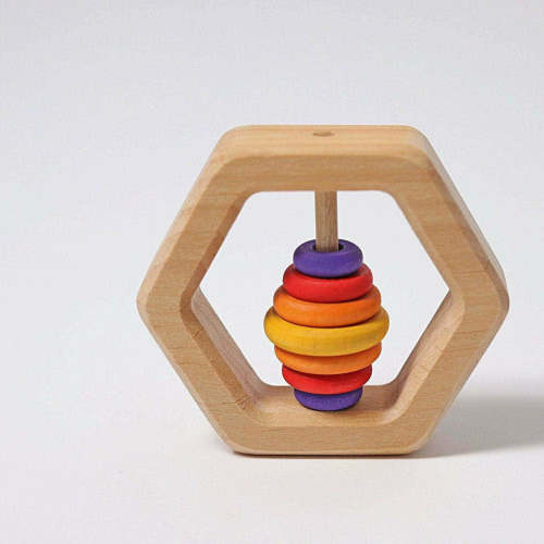 Grimm’s Hexagonal Rattle - Wooden Baby Sensory Toy - The Natural Baby
