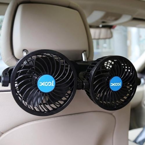 XOOL Electric Car Fans for Rear Seat Passenger Portable Fans Headrest 360 Degree Rotatable Backseat Car Fan 12V Cooling Air Fan with Stepless Speed Regulation for Vehicles, SUV, RV
