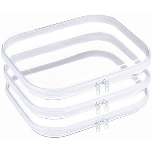 3-Pack Large Clear Hard Shell Zipper Case, Diaper Bag Organizer Pouches, Pencil Case & Makeup Bag, Travel Essentials and Toy Organizer (3L