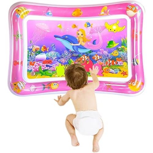 ZHUYNXI RTummy time Water Playmats, Tummy time mats, Baby Water Play Mat for Kids and Toddlers Baby Toys for 3 to 24 Months, Strengthen Your Baby's Muscles,27.5x20 in Pink.