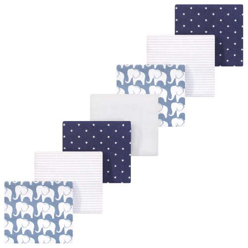Luvable Friends Hudson Baby Flannel Receiving Blankets 7pk, Blue Elephant Parade