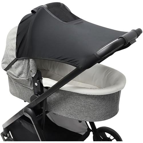 PandaEar Universal Stroller Sun Shade Cover for Baby Bassinet | Blackout UV Protection Canopy with Mesh Window | Windproof Sun Shield for 0-6 Months