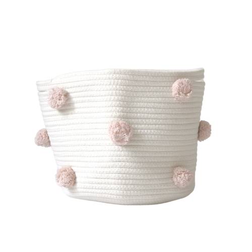 Medium Blush Pom Cotton Rope Basket: Nursery Storage, cotton rope basket, playroom, kids storage, kids nursery, home decor, baby gift