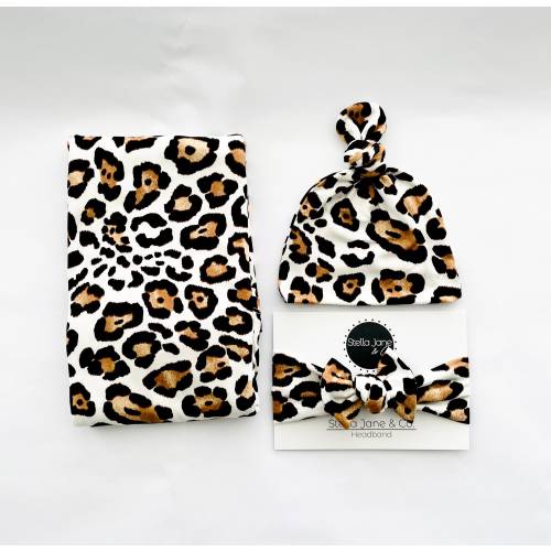 Baby swaddle “Ivy” Leopard , Leopard baby Hat, baby headband, swaddle blanket , hospital baby set, baby gift, stretchy swaddle, baby wrap,
