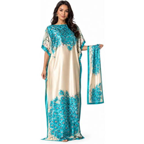Moo Moos for Women with Head Scarf, Plus Size Silky Caftan Dress, Loose Long Kaftan Moomoo Dresses