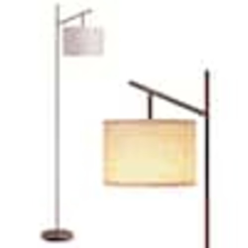 EDISHINE 65 in. Tan Brown Modern Simple 1-Light LED Energy Efficient Arc Floor Lamp with Beige Fabric Drum Shade HLFL04WARCHFL