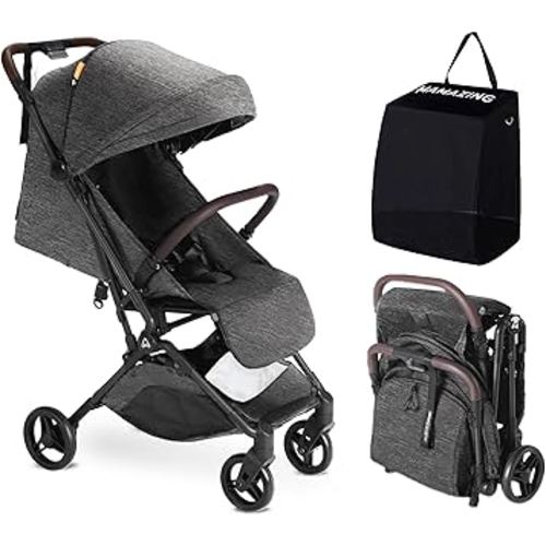 MAMAZING Lightweight Baby Travel Stroller with Carbon Fiber Frame, Compact & Airplane-Friendly, One-Handed Folding Design, 11.6 lbs, Perfect for Toddlers, Black