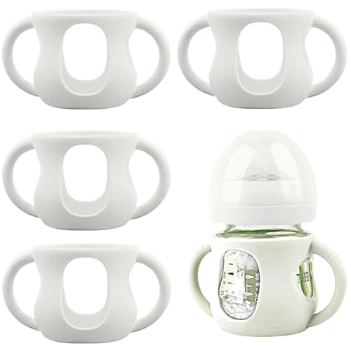 Frezonika 4 Pack Silicone Sleeves for Avent Natural Glass Baby Bottles, Silicone and Easy-Grip Handles for Drop Protection, Compatible with Philips Avent 4 OZ Glass Bottle (Milk White)