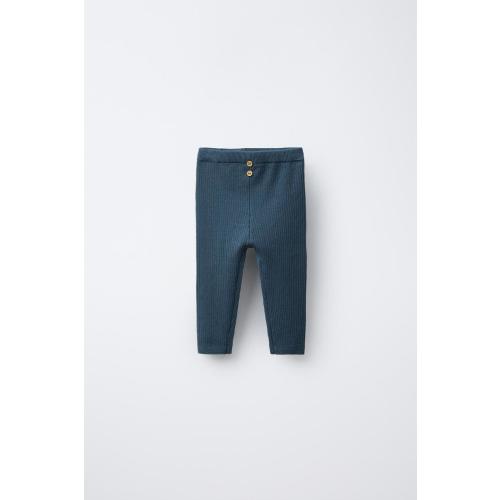 RIBBED BUTTON LEGGINGS - Blue | ZARA United States