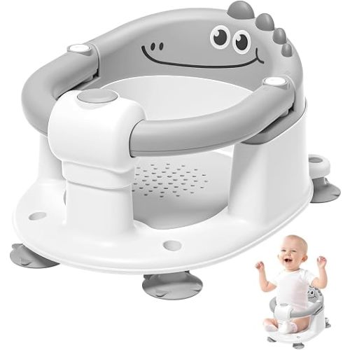 TPN Baby Bath Seat for Babies 6 Months & Up, Non-Slip Bath Tub Chair for Sitting Up Infant Bathtub (Grey)