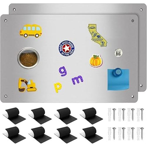 2Pack Magnetic Board,17.1" x 11.8" Magnet Display,for Magnets and Bulletin Board,Suitable for Wall, Refrigerator, Compartment, Cabinet etc,Comes with Dual Lock Tape for Easy Hanging (Silver)