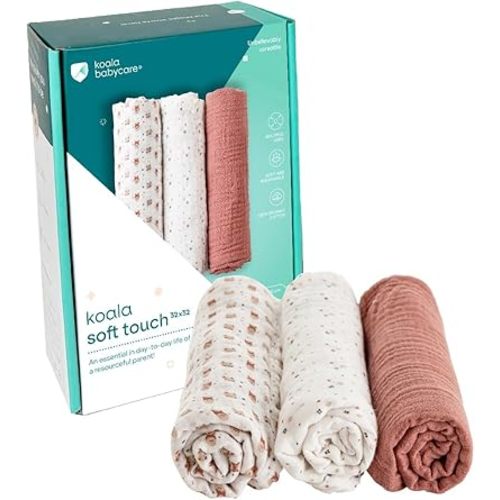 Koala Babycare Organic Muslin Swaddle Blankets for Newborns – GOTS & Oeko-TEX Certified - 3 Pack Soft Cotton Baby Blanket 32 x32 inches - Lightweight, Breathable, and Safe for Boys and Girls