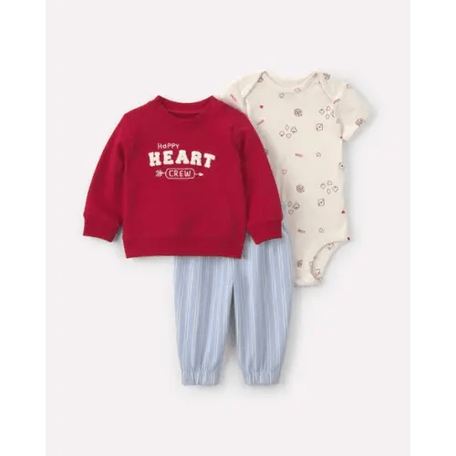 Baby Boy 3-Piece 'Happy Heart Crew' Layering Set - Red/White/Blue | Carter's
