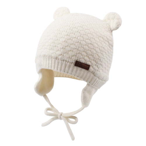 Winter Knitted Infant Beanie Baby Girls Boys Earflap Hat Cute Bear Ears Hats for Toddler Boy (White,L)