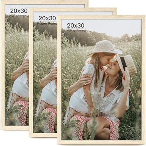 20x30 Frame Set of 3, Natural Wood Grain 20x30 Poster Frame for Gallery Wall Mounting (3 Pack,Natural)