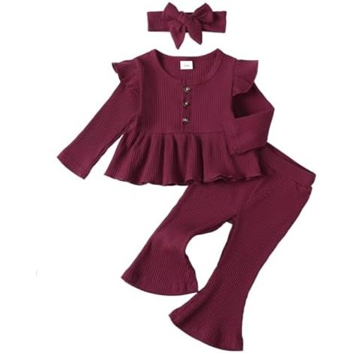 Toddler Baby Girl Clothes Fall/Winter Girls Outfits Ruffle Long Sleeve Tops Floral Flared Pants Girls' Clothing Sets