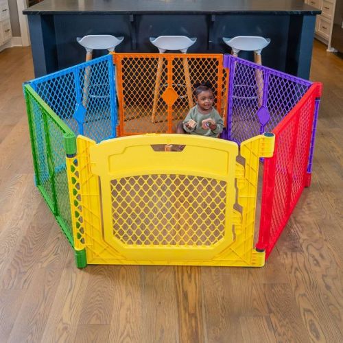 Toddleroo by North States Superyard Colorplay Ultimate Baby Gate: Walk-Through, 6 Panels, Freestanding, Patio Use