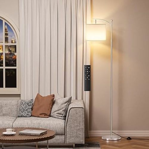 60" Floor Lamps with Remote Control & Bulb, Colors Temperature & Brightness Adjustable, White Shade & Silver Pole