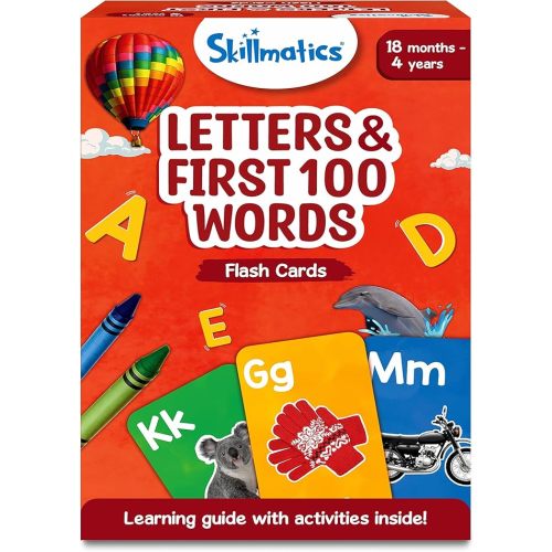 Skillmatics Thick Flash Cards for Toddlers - Letters & First 100 Words, Montessori Toys & Games, Gifts, Preschool Learning for Kids 1, 2, 3, 4 Years