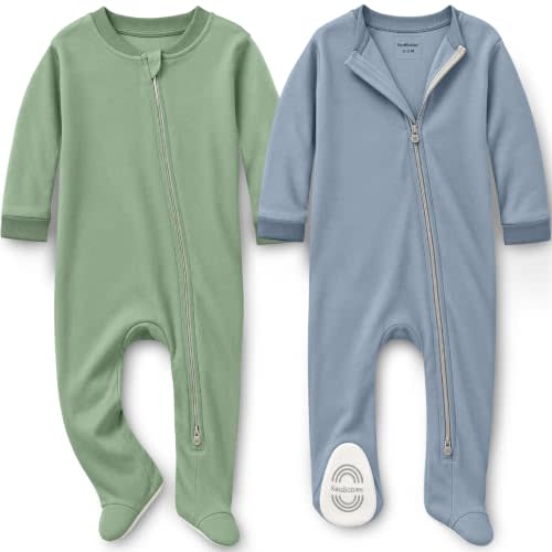 2pk Baby Pajamas Footie, Baby Sleepers, Newborn Pajamas (Slate, 3-6M) | Organic Cotton Baby Onesies Unisex, Baby Girl, Baby Boy Pajamas Footed, Double Zipper, Soft, Breathable, Sleep and Play PJS