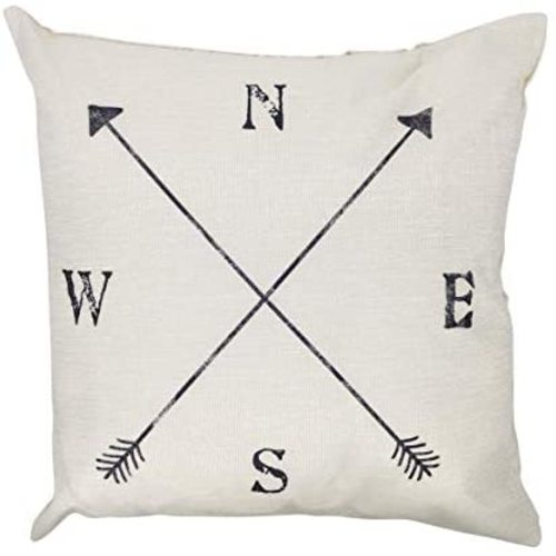 Arundeal Decorative Throw Pillow Case Cover, 18 x 18 Inches, Nautical Compass Arrows