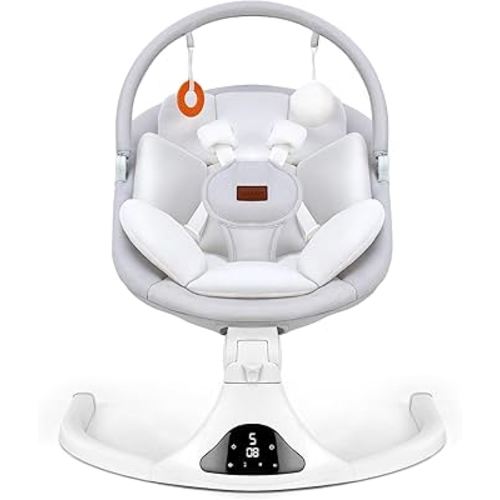 Baby Swings, Infant Swing with Remote Control, 5 Speed Adjustable, Machine Washable Seat Pad, 5 Point Harness, Bluetooth Connection, Electric Baby Swing for Indoor Use (Gray)