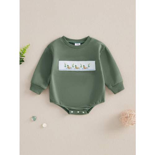 Baby Hunting Outfit, Long Sleeve Crew Neck Embroidery Romper Duck Fall Bodysuit Clothes For Girls Boys | SHEIN USA
