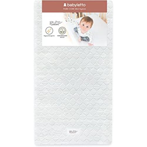 Babyletto Pure Core Mini Crib Mattress, Hybrid Waterproof Cover, Lightweight, Greenguard Gold Certified