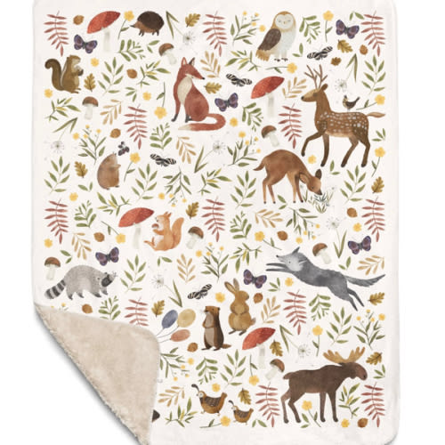Forest Animals Blanket, Woodland Theme Baby Gift | Sherpa