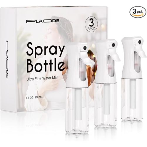 3 Pack Continuous Spray Bottles - Ultra Fine Mist Sprayer, Refillable Water Sprayer for Hairstyling, Plants, Pets, Cleaning, Skincare (6.8 OZ/200ML,White)