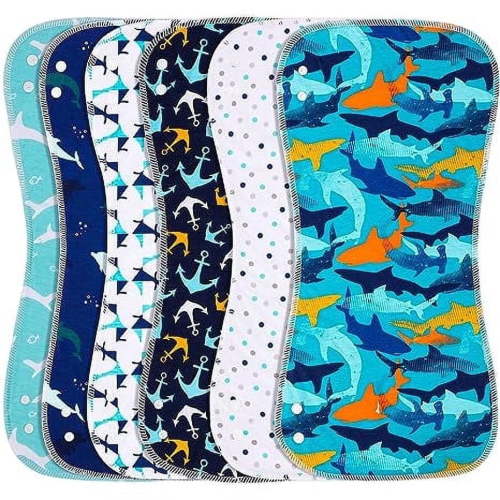 Benoxine Baby Burp Cloths and Bibs 2-in-1 Large 3-Layers Cotton 6ct
