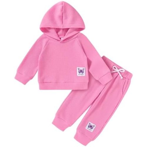 YOUNGER TREE Toddler Baby Girl Waffle Knit Sweatsuit Set Fall Winter Outfit