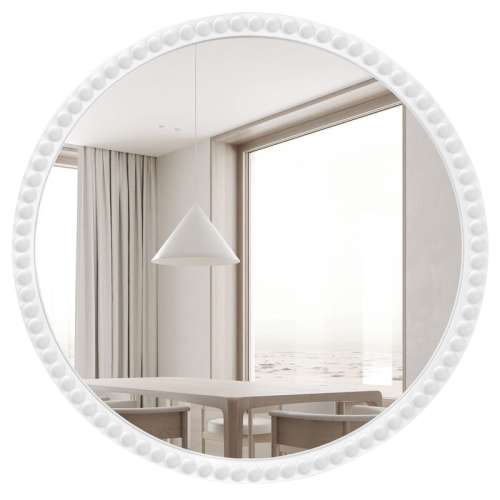 Farmhouse Wall Mirror with Orbit Round Beaded Wood Frame