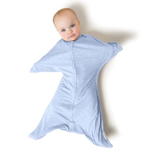 SleepingBaby Zipadee-Zip Transition Swaddle - Cozy Baby Swaddling Blanket with Zipper Convenience - Roomy Wearable Blanket for Easy Diaper Changes - 6-12 Month - Baseline Blue Heather