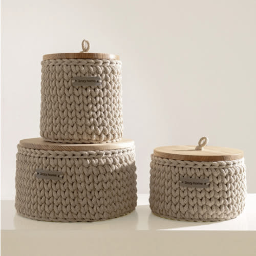 Round Storage Baskets w/ Wooden Lid Recycled – Anzy Home