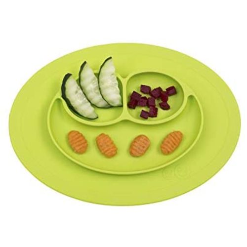 ezpz Mini Mat (Lime) - 100% Silicone Suction Plate with Built-in Placemat for Infants + Toddlers - First Foods + Self-Feeding - Comes with a Reusable Travel Bag, One Size