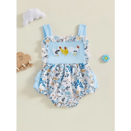 newborn baby girl floral overalls rooster embroidery - Temu