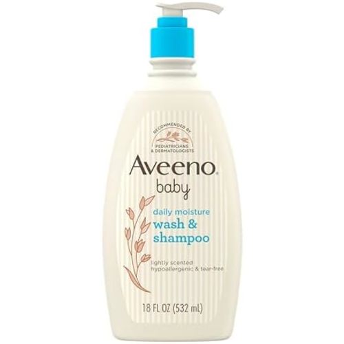 Aveeno Baby Daily Moisture Wash & Shampoo, Tear-Free, 18 fl. oz