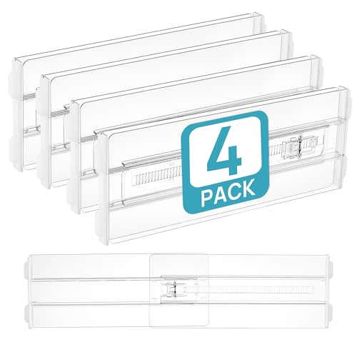 Vtopmart 4 Pack Drawer Dividers for Clothes, 4" High 10.2"-16.5" Adjustable Expandable Dresser Drawer Organizer, Clear Plastic Separators for Dresser, Baby Clothing, Underwear, Cosmetic, Toiletries