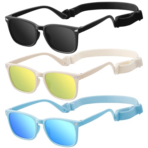 Baby Infant Toddler Sunglasses with Strap, 3 Pack Infant Sunglasses for Boys & Girls 0-24 Months, UV Protection