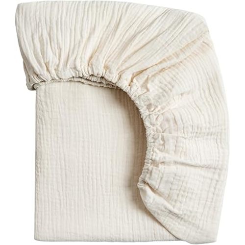 Meracorallo Muslin Mini Crib Sheet, Pack n Play Fitted Sheet, Soft and Breathable Pack and Play Playard Mattress Sheet for Baby Boys and Girls, Cream