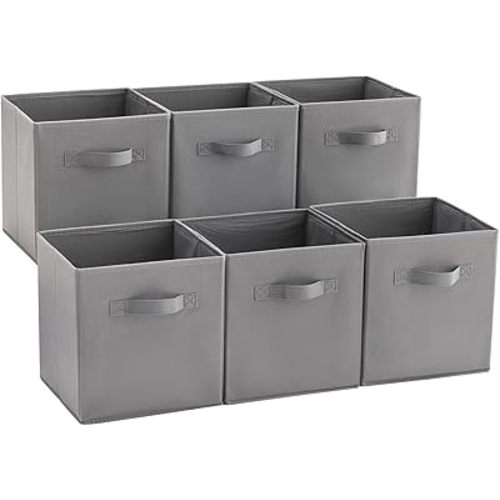 MAX Houser 6 Pack Foldable Fabric Storage Bins with Handles - Ideal for Closet Organization, Bedroom and Nursery (Grey, 10.5"x10.5"x11")