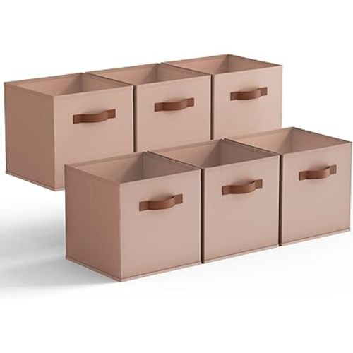 GRANNY SAYS Cube Storage Bins, 11 Inch Cube Storage Organizer, Fabric Storage Bins with PU Handle, Clothing Storage Baskets for Shelves, Closet, Dusty Pink, 6-Pack